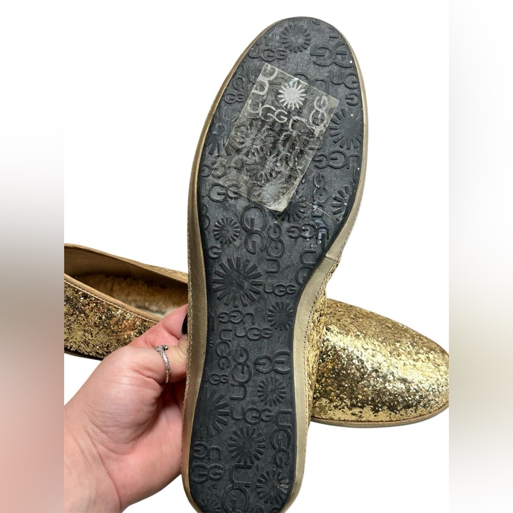 UGG Australia Alloway Gold Sparkly Flats With Genuine Sheepskin Lining Size 11 - Picture 7 of 7